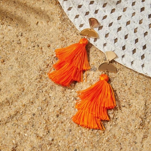 Orange and Gold Tassel Earrings - Picture 1 of 5